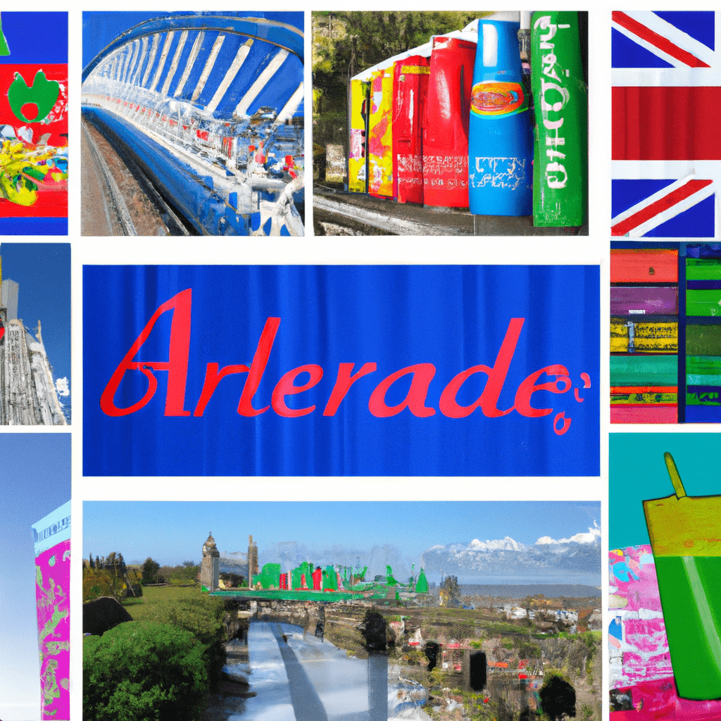 A collage of colorful advertisements featuring various products and services in the United Kingdom.