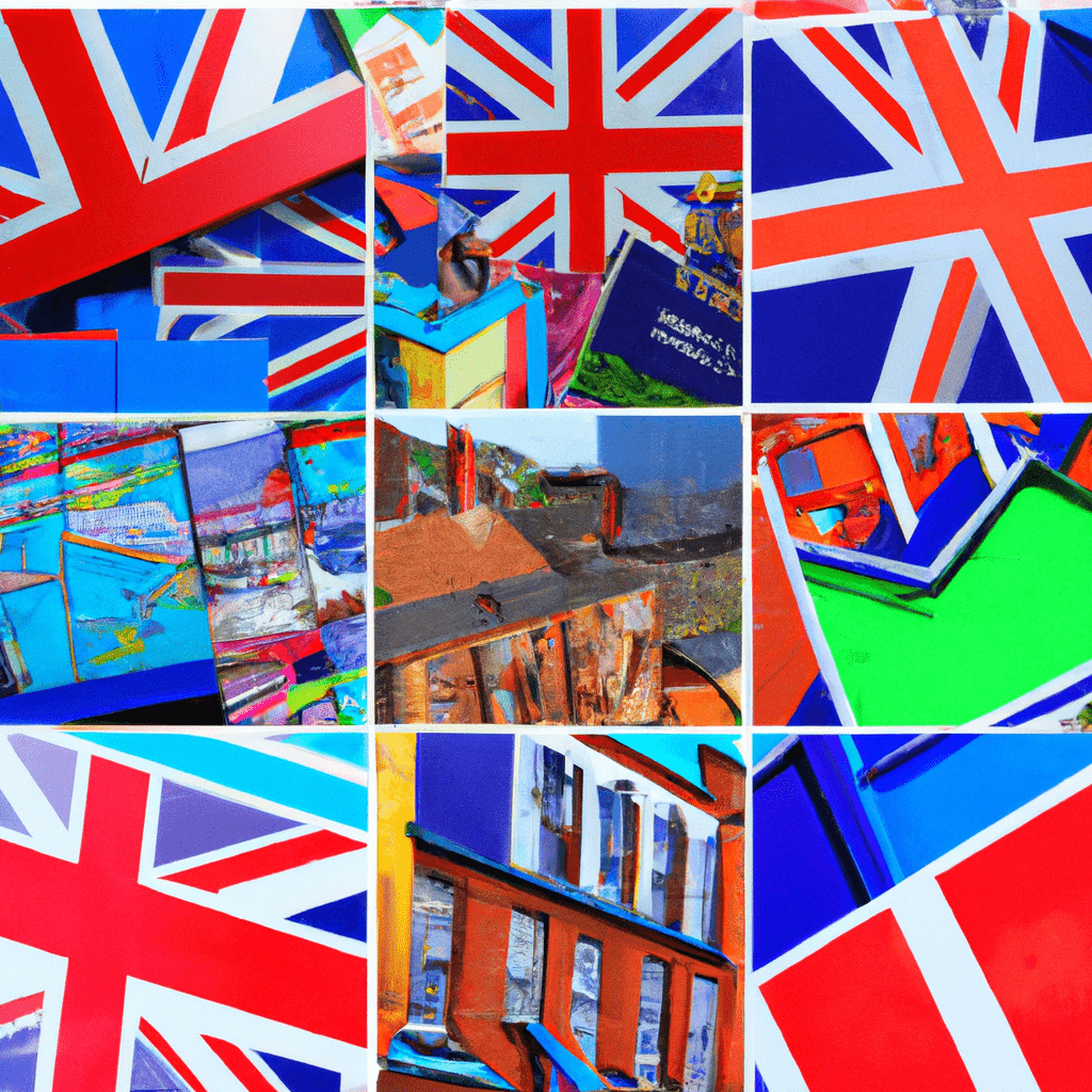 A collage of colorful UK advertisements.
