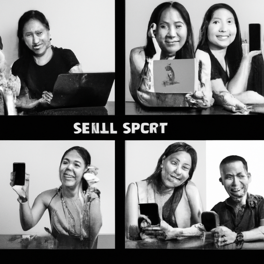 A collage of diverse individuals using smartphones and laptops to buy and sell goods on a classified Singapore platform.