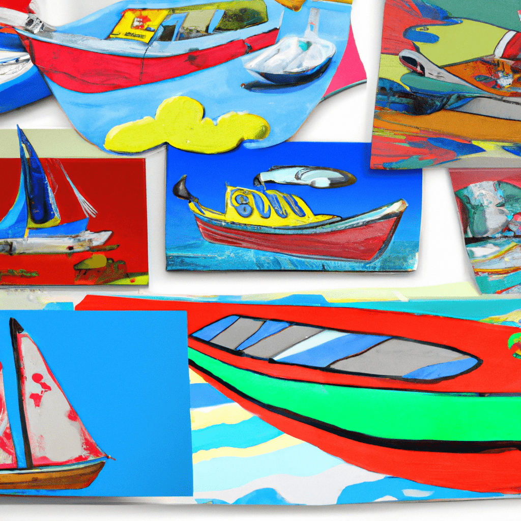 A colorful collage of boat advertisements.