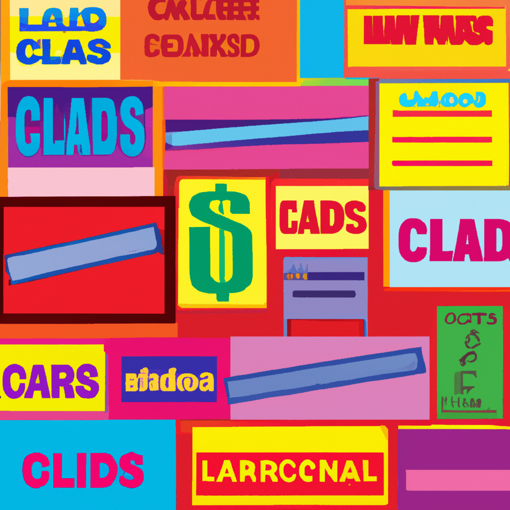 A colorful collage of classified ads.