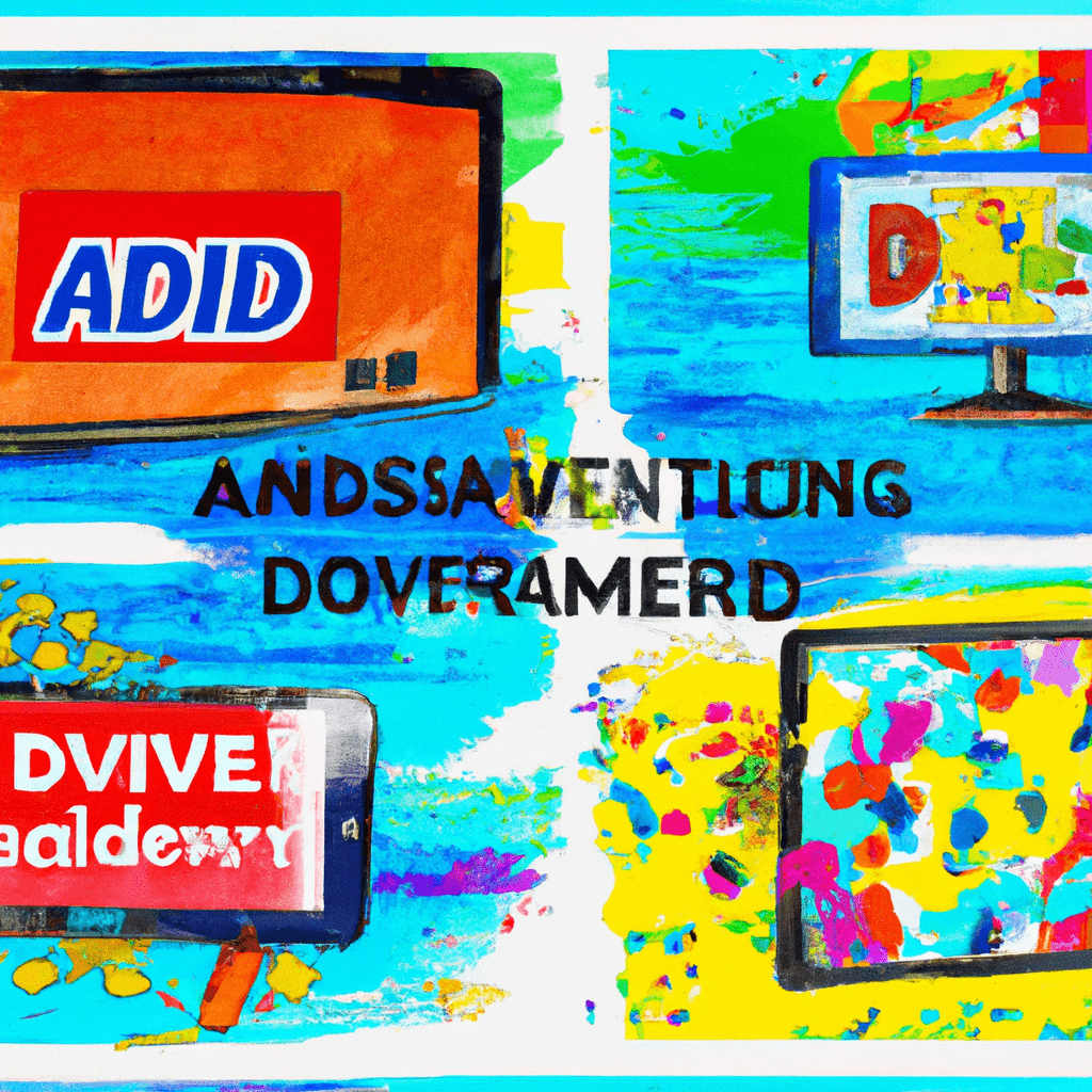 A colorful collage of digital advertisements.