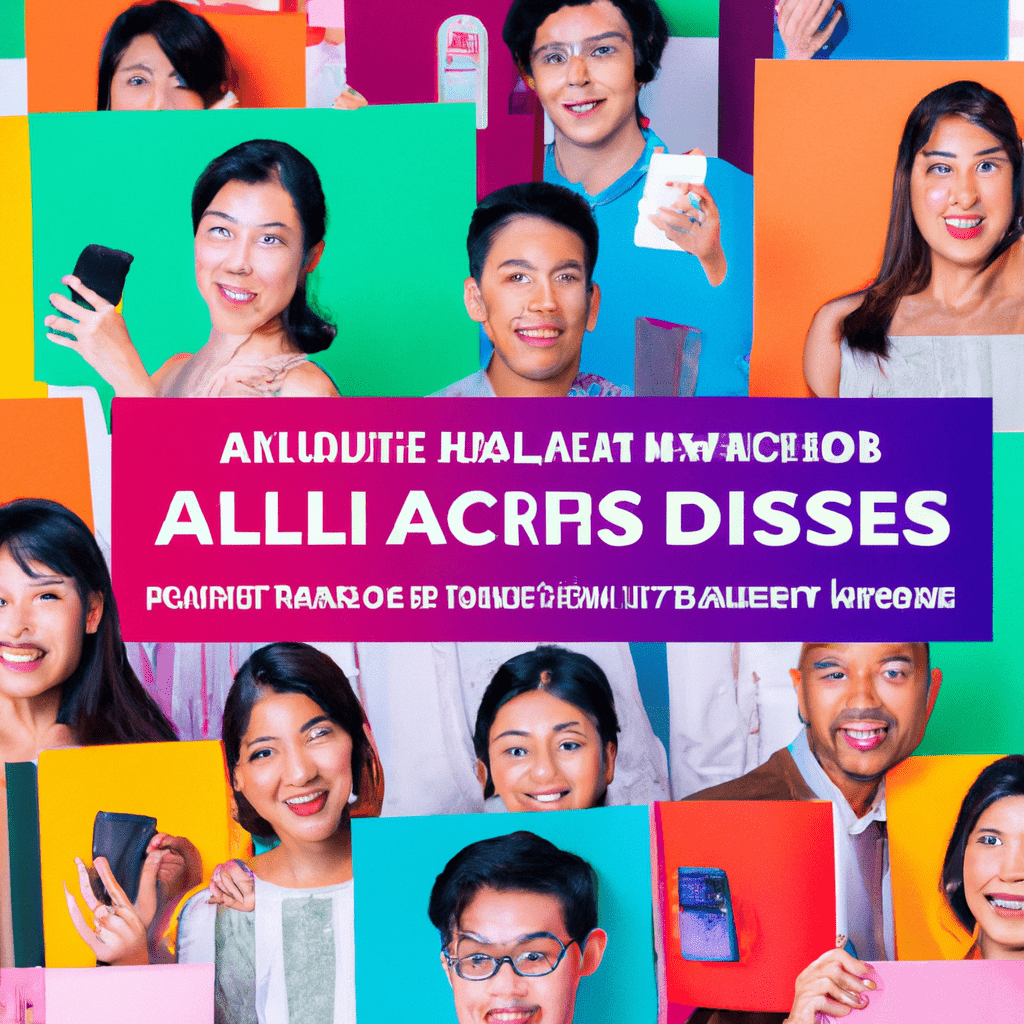 A colorful collage of diverse people posting classified ads on different platforms in Singapore, symbolizing the thriving and accessible advertising market.