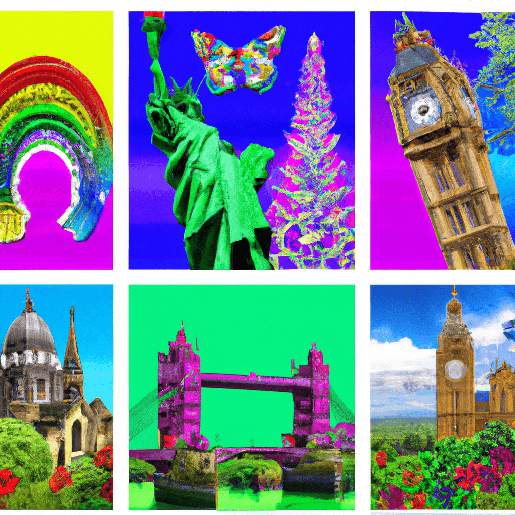 A colorful collage of UK landmarks.