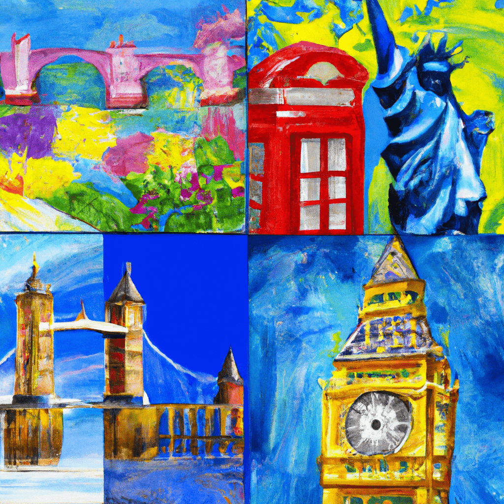 A colorful collage of UK landmarks.