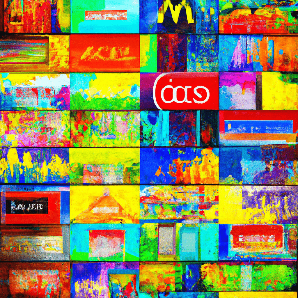 A colorful collage of various advertisements.