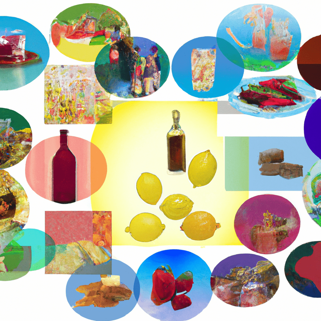 A colorful collage of various products.