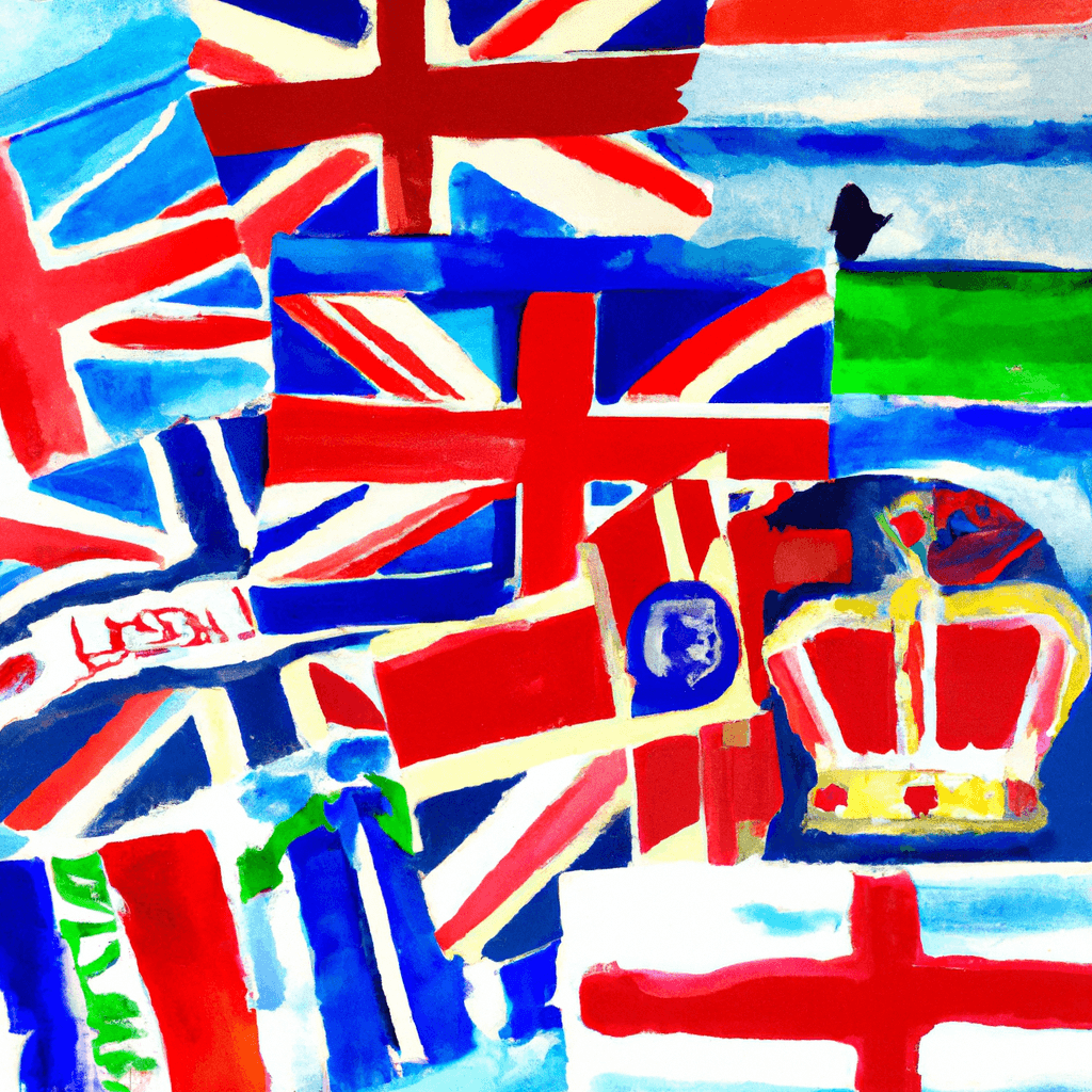 A colorful collage of various UK flags and advertisements representing different businesses.