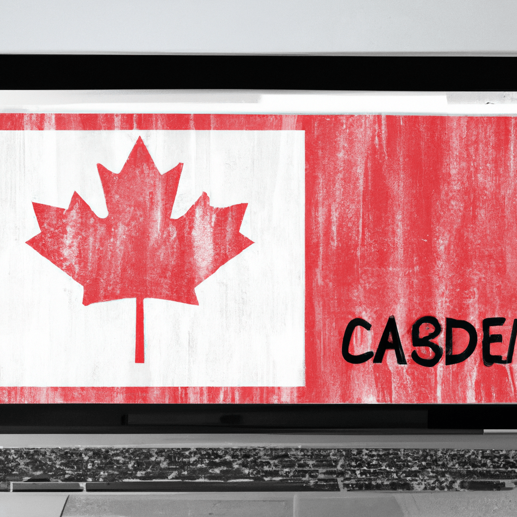 A laptop displaying a classified ad website with a Canadian flag backdrop.