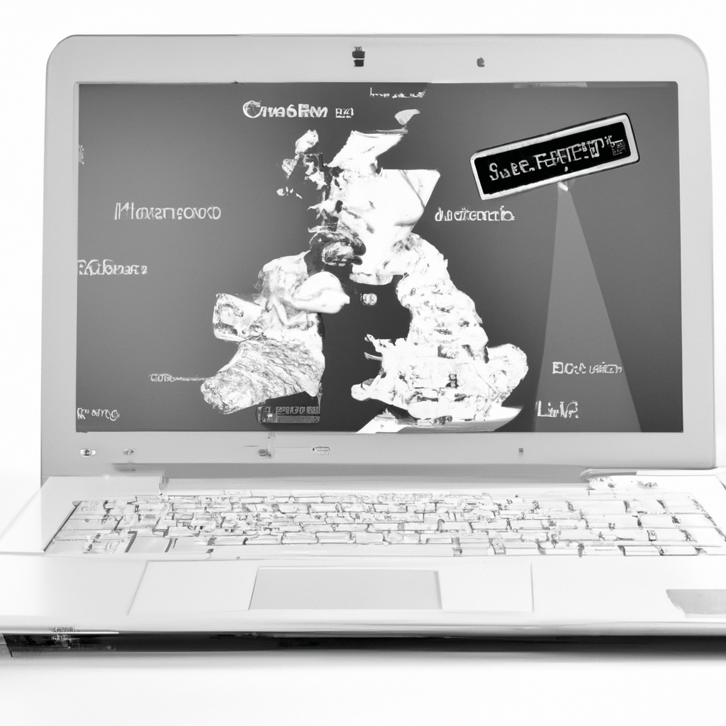 A laptop displaying a UK map with classified ads popping up.