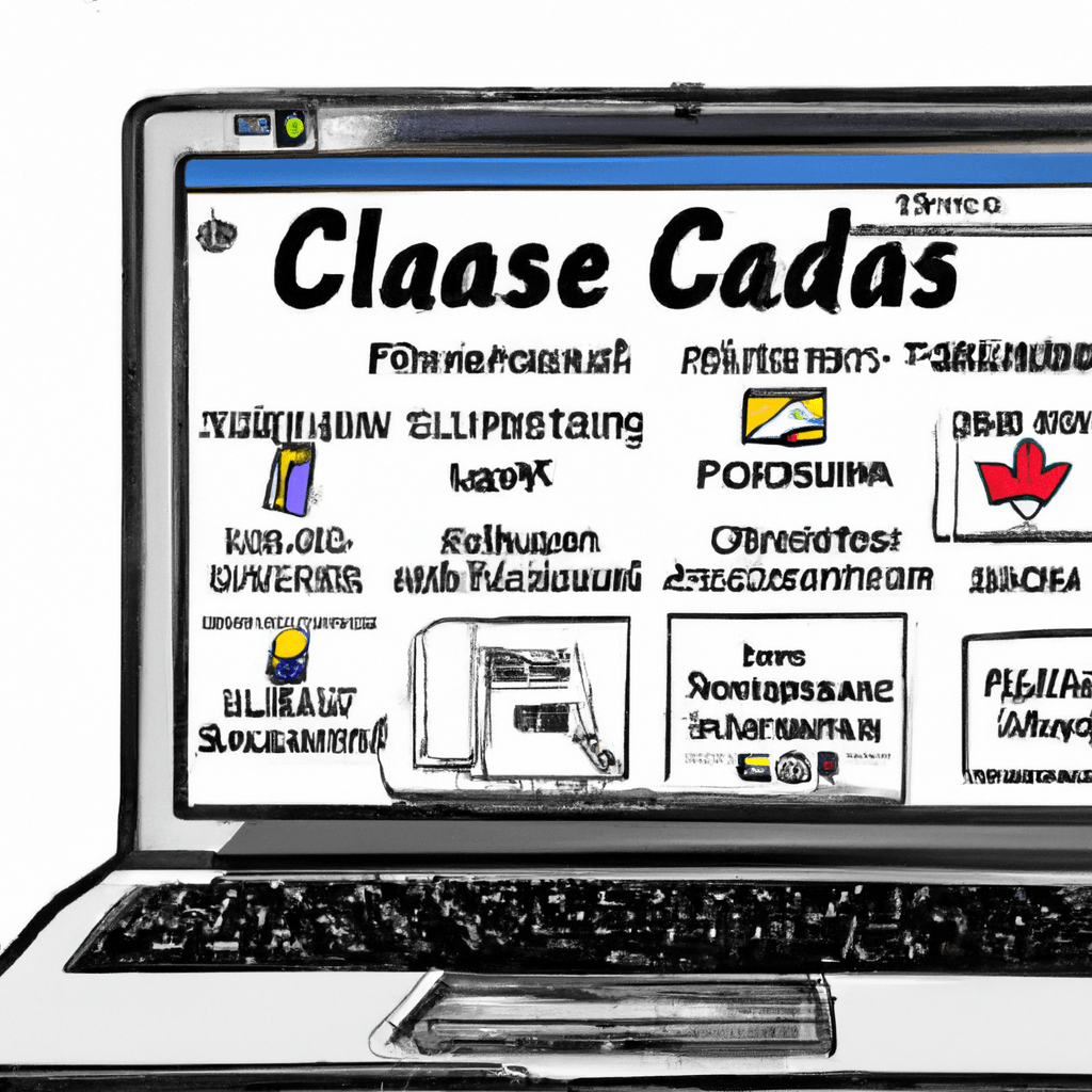 A laptop screen displaying the Classified Ads Canada website with various advertisements and categories visible.