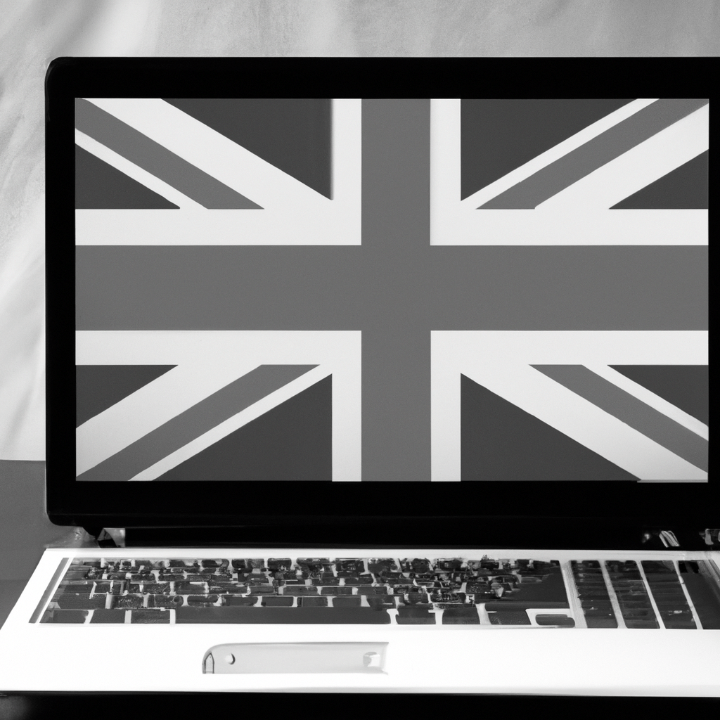 A laptop with a British flag background, showing a classified UK website and a successful business advertisement.
