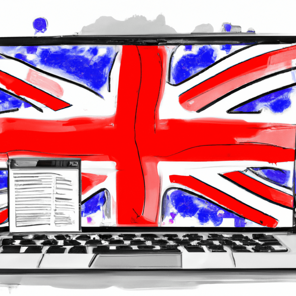 A laptop with a UK flag screen showing various classified ads websites.