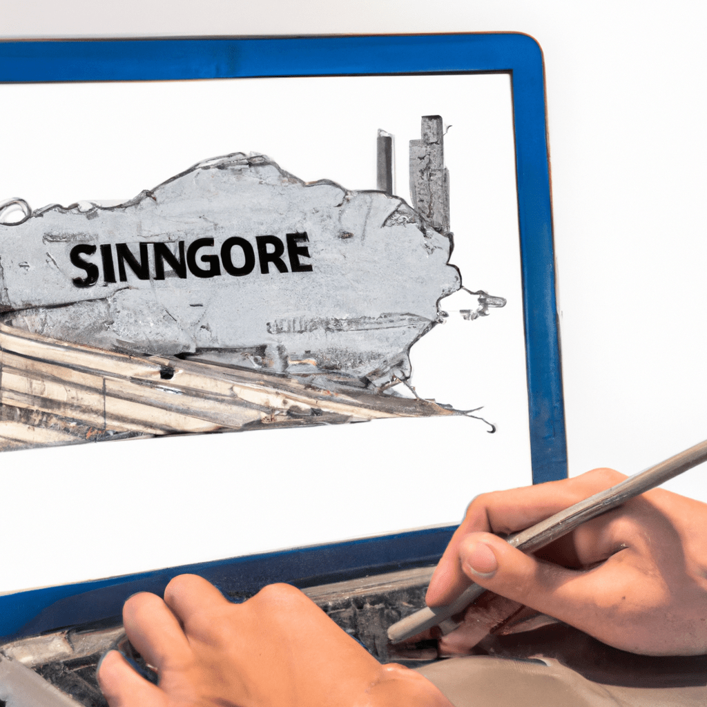A person using a laptop to post an ad on a Classified Singapore website with a map of Singapore in the background.