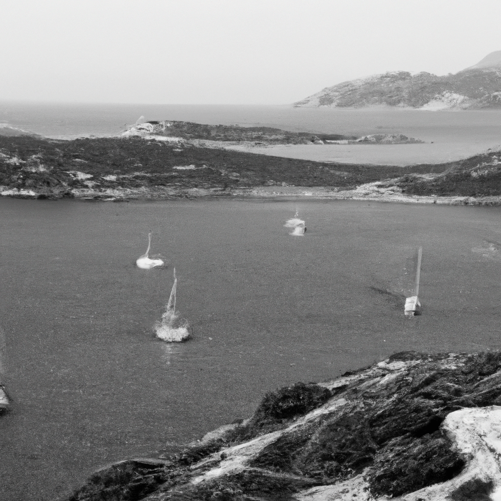 A picturesque coastline with boats sailing.