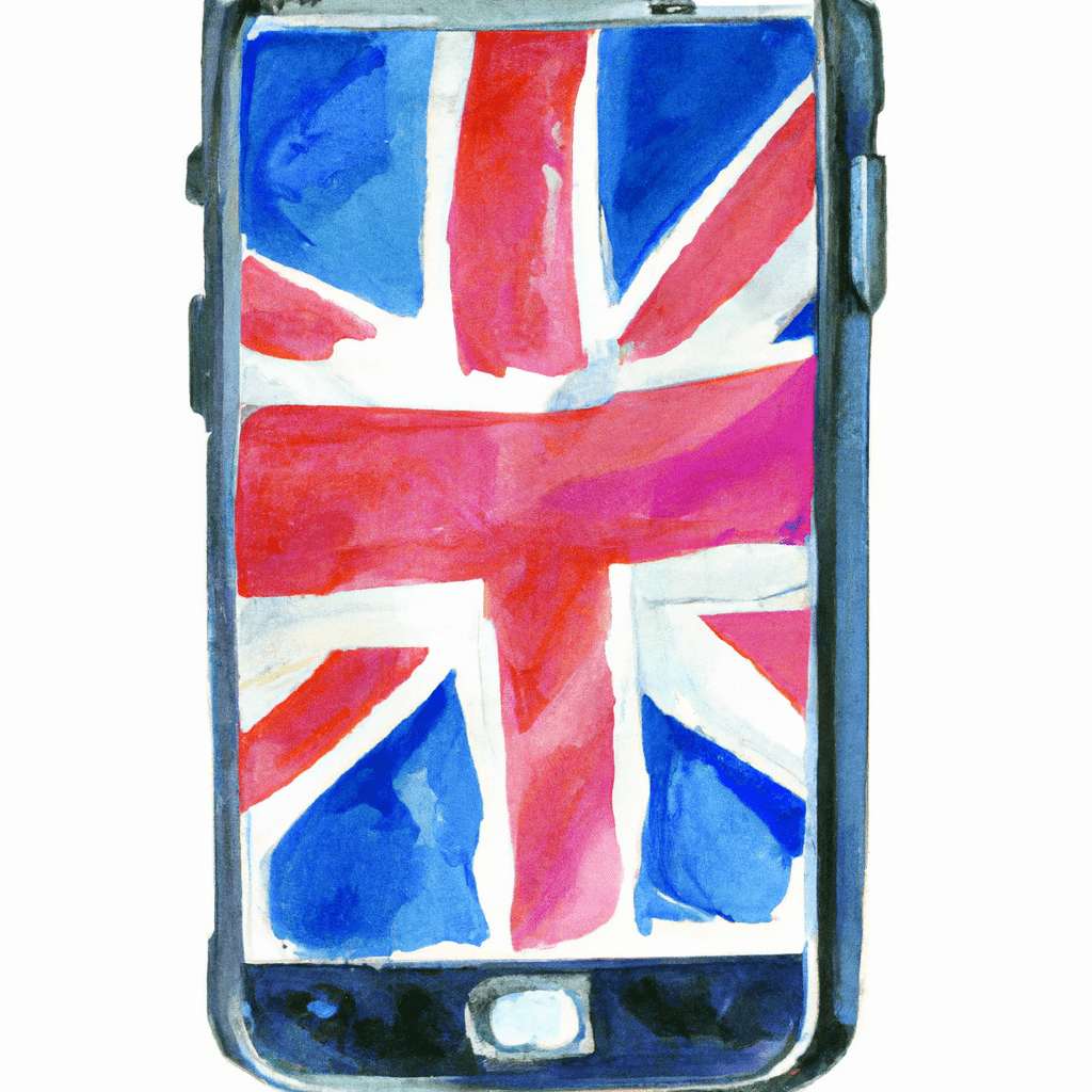 A smartphone with a UK flag.