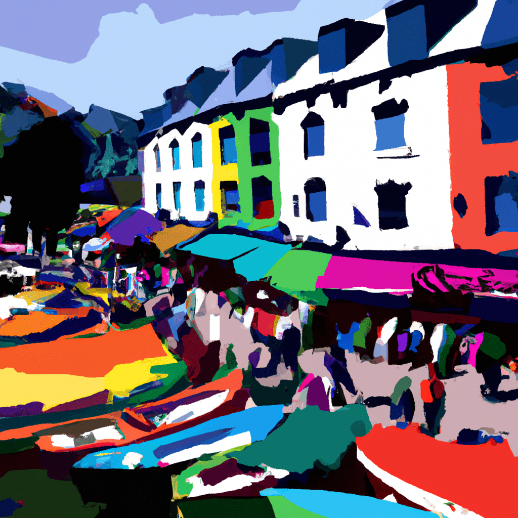 A vibrant boating marketplace in Cornwall.