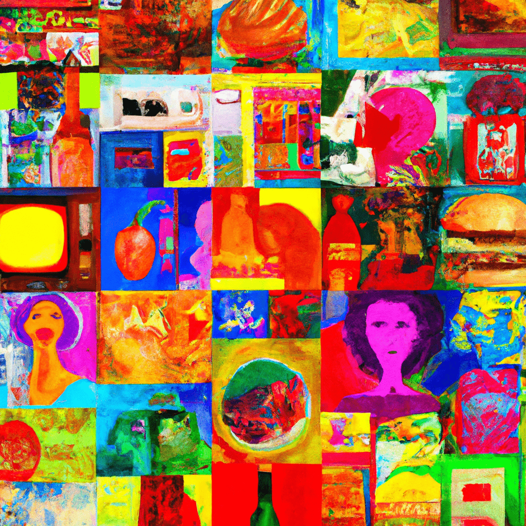 A vibrant collage of diverse advertisements.