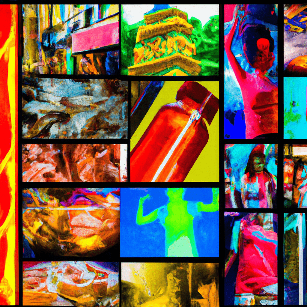 A vibrant collage of diverse products being advertised in a bustling Singapore marketplace.