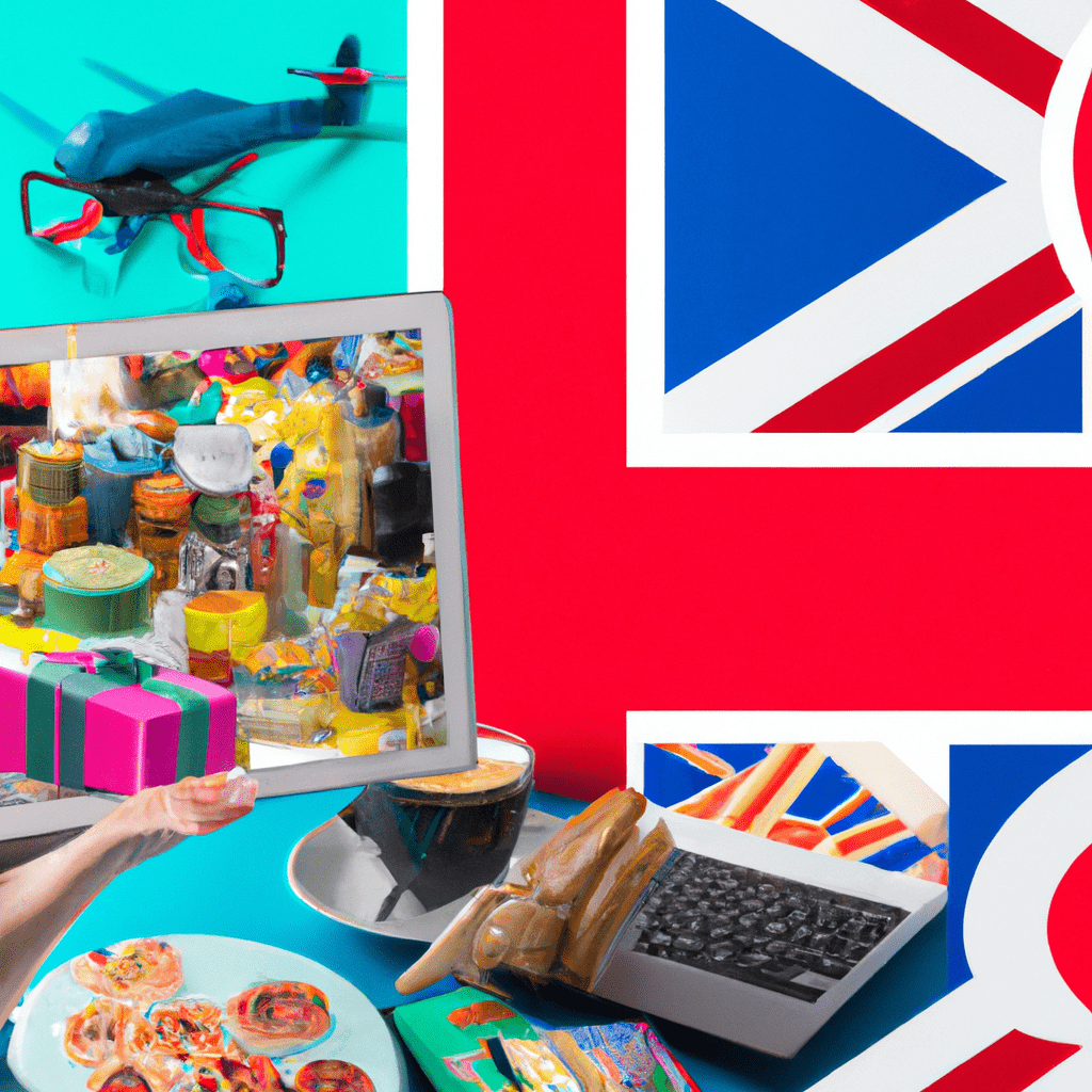 A vibrant collage of diverse UK products being bought and sold on a digital classified platform.