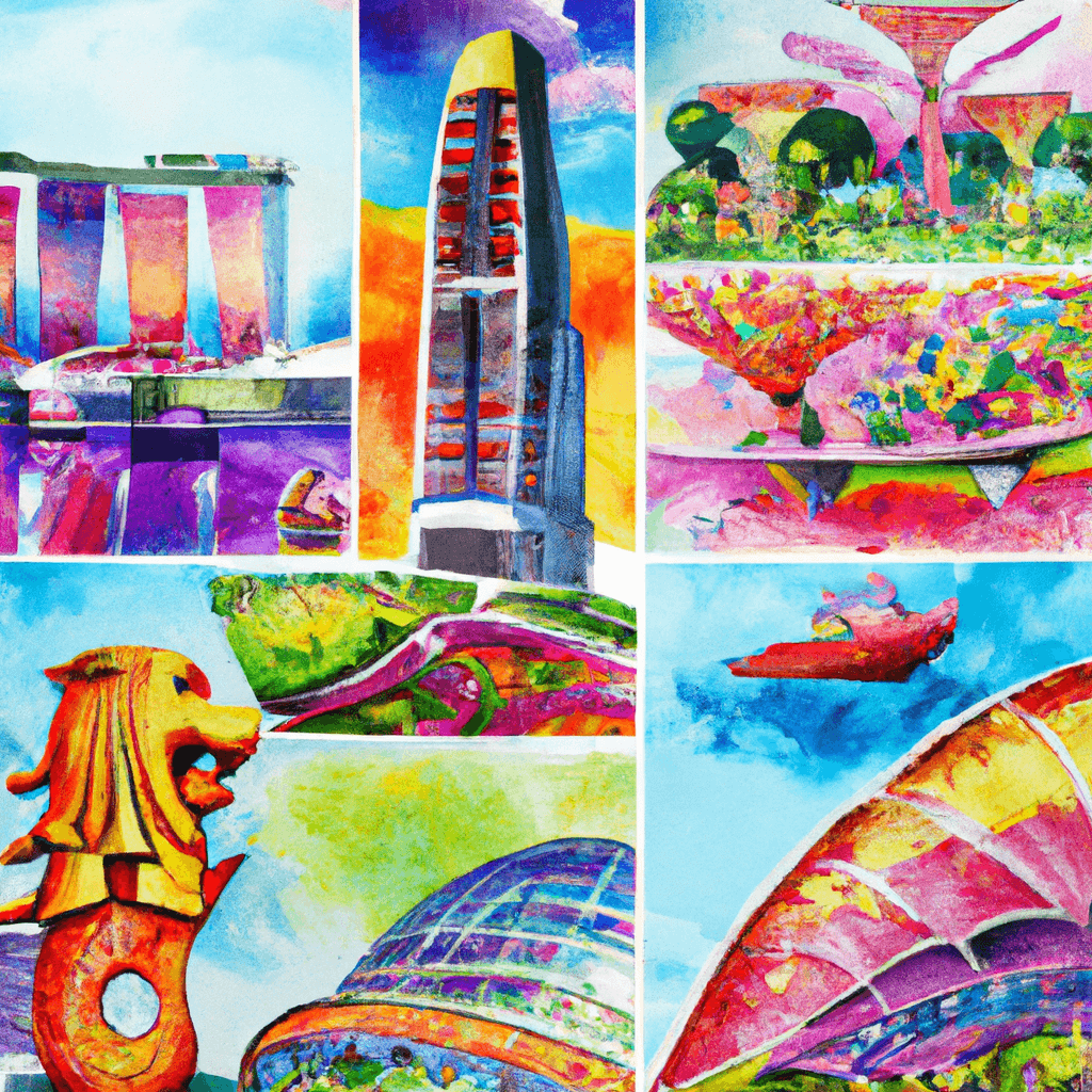 A vibrant collage of Singaporean landmarks.