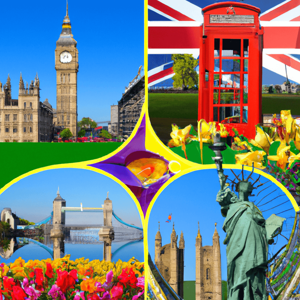 A vibrant collage of UK landmarks.