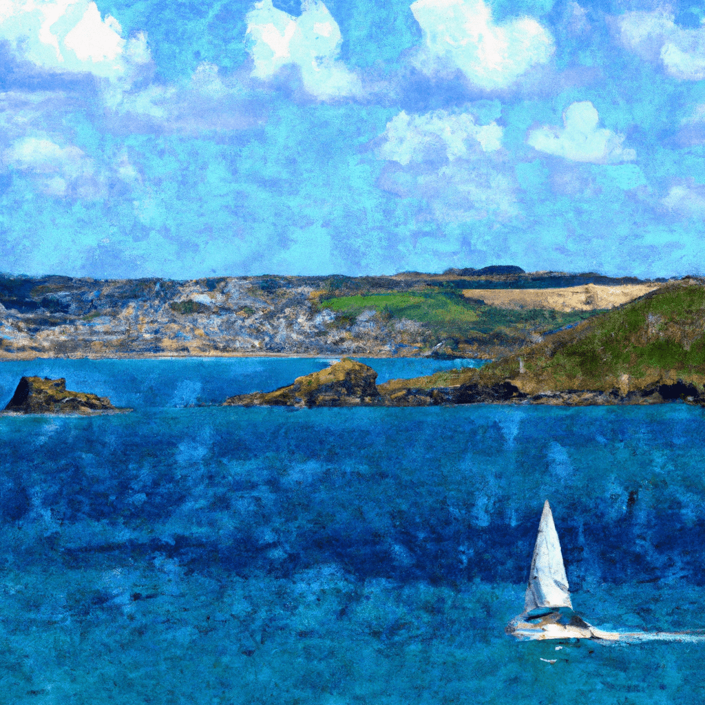 A vibrant image of a boat sailing on the clear blue waters of Cornwall, with the coastline and local landmarks in the background.