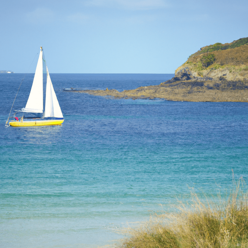 A vibrant image of a sailboat sailing on the crystal clear waters of Cornwall, showcasing the beauty and allure of boating in the area.