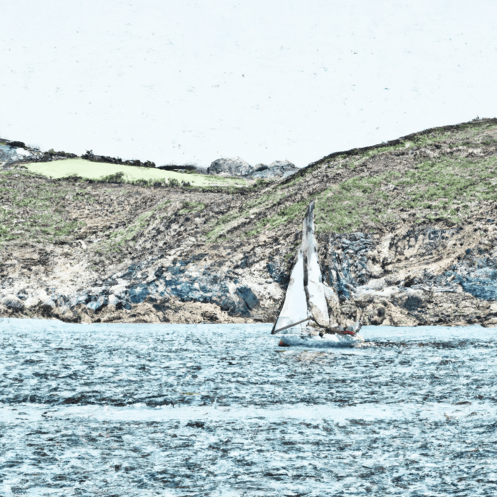 A vibrant photo of a sailboat sailing along Cornwall's stunning coastline.