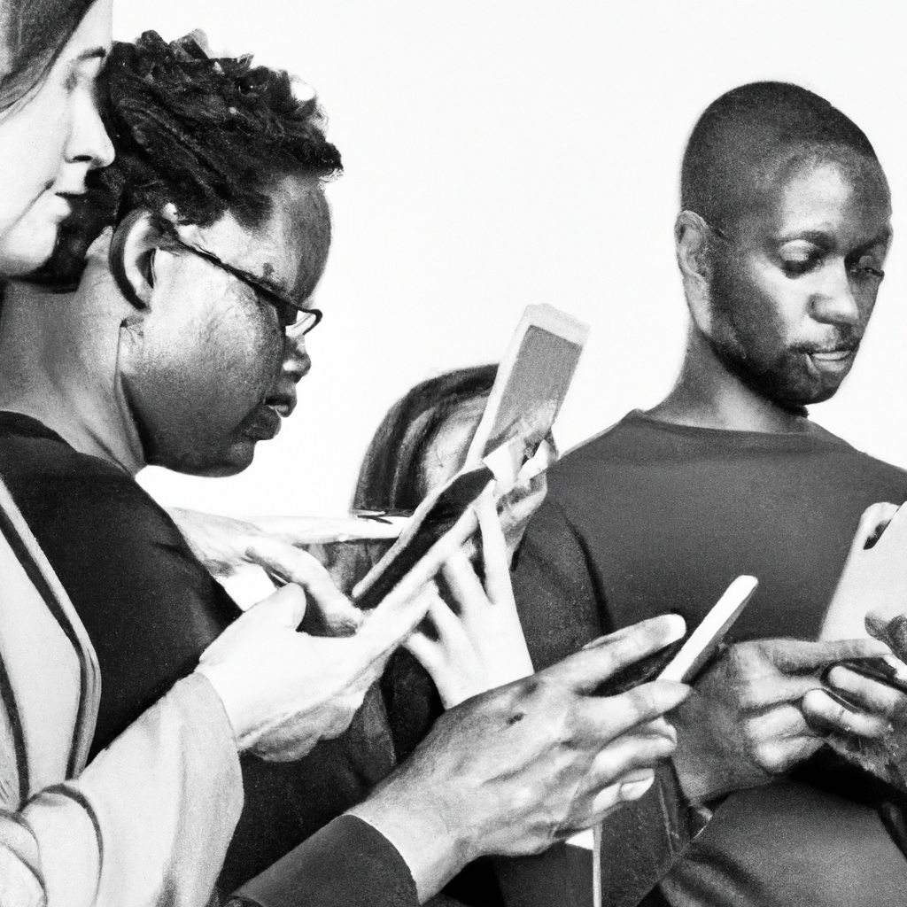 An image of a diverse group of people holding smartphones and browsing through classified ads on their screens.