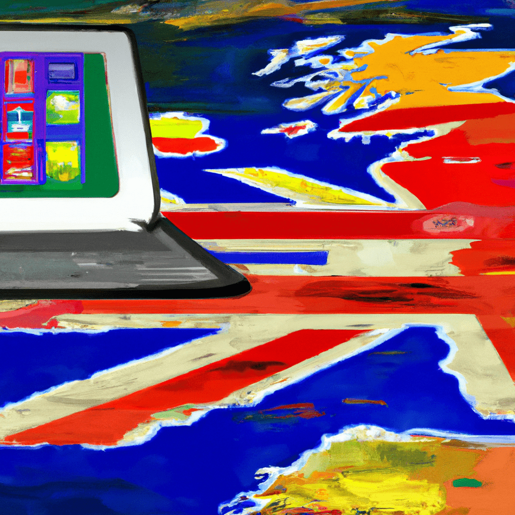 An image of a laptop with a UK map and various online platform logos displayed on the screen, representing the digital marketing potential in the UK.