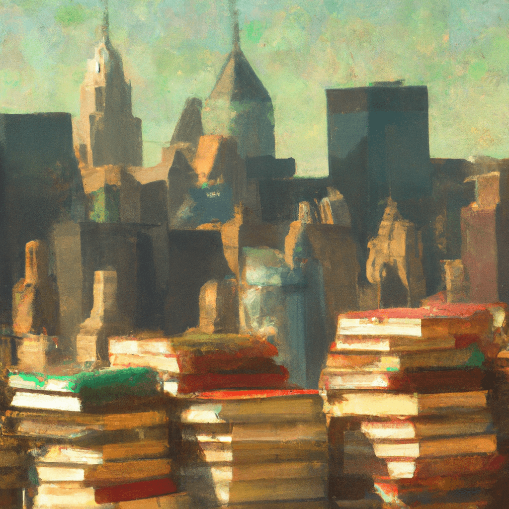 books stacked on a new york skyline digi 1024x1024 12969637